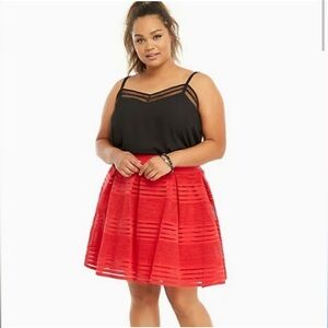 Torrid a-line lace striped pleated red skirt size 2